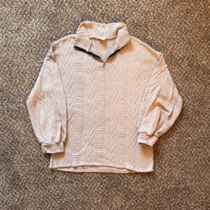 BiBi Cream Textured Quarter-Zip Sweater Top